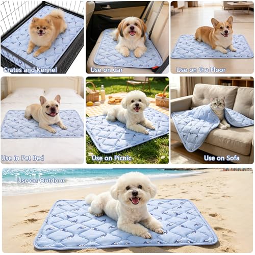 Pet Summer Cooling Blanket - 22.8" x 35.0" Double-Sided Mat Dog Puppy Self ice Cat Pad Bed Cover for Home Outdoor Sofa Sleeping Washable Portable Lightweight Small Medium Large (Blue Shark, S) - color: Blue Shark