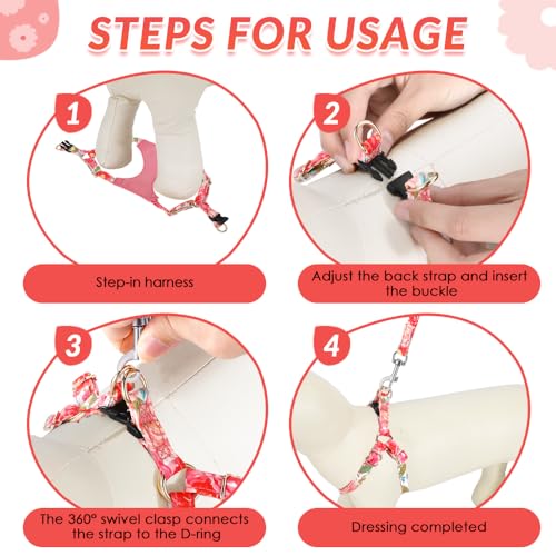 Lukovee Puppy Harness and Leash Set, No Pull, Lightweight Step in Vest | Adjustable, Soft Suede Vest, Easy Put on and off Pet Harness with Snap Buckle & 51in Leash for Small Medium Dogs (Pink-R, S) - color: Pink Rose, size: Small ( 9-17.5lb )