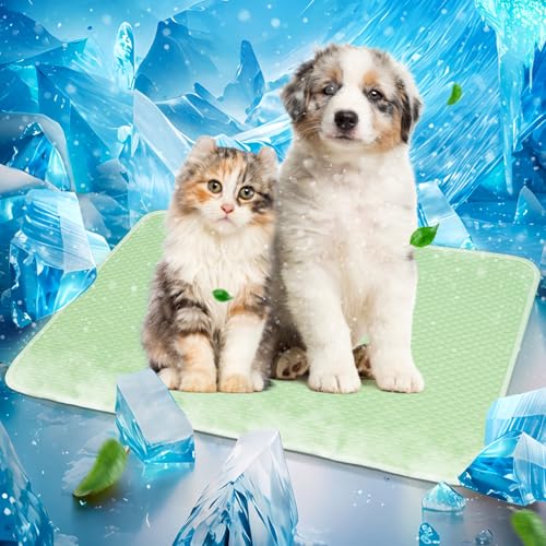 Mora Pets Dog Cooling Mat Instant Self Cooling Pad for Dogs & Cats Breathable Washable Summer Pet Cool Mat Indoor Outdoor, Puppy Cold Blanket for Floor Crate Car Travel Use Small 28'' x 22'' Green - color: Green, size: 28-Inch (Small)