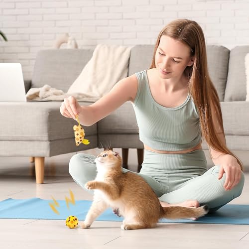Pawise Newborn Kitty Litter Box Set, 5-Piece Cat Starter Kit – Includes Low-Entry Litter Pan, Scooper, Feeding Bowls & Mouse Toy, Ideal for New Kittens, 14.5 x 10.5 Inches, Yellow - color: yellow