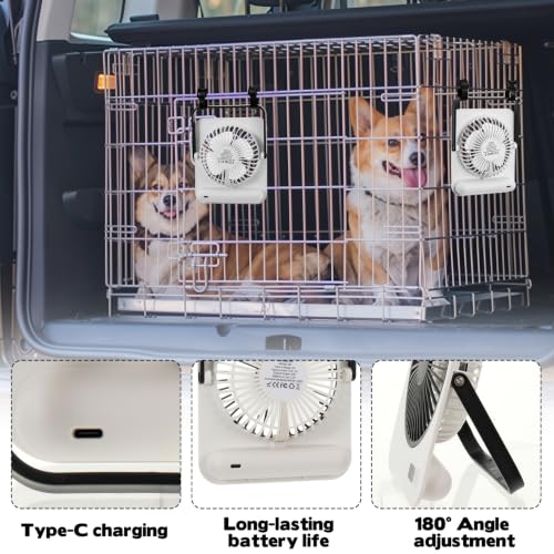 2 Pack Pet Crate Fan for Cooling Dogs, 6.5 x 5.3 Inch USB Clip-on Fan for Dog Crates, Cat Cages, Travel Carriers, Small Animal Enclosures, Black Quiet Fan with Flexible Clamp