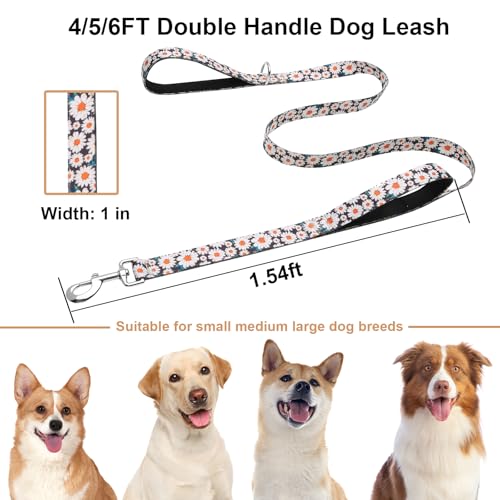 6ft Dog Leash with Two Padded Handles, Heavy Duty Strong Nylon Pet Leash with Soft Neoprene Handle for Small Medium Large Dogs, Daisy - color: Daisy, size: 1 in x 6 ft