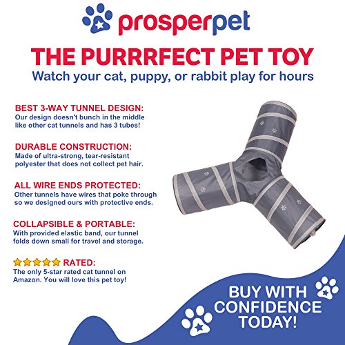 Cat Tunnel - Collapsible 3 Way Play Toy - Tube Fun for Rabbits, Kittens, and Dogs - Grey - color: Grey