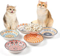Cat Food Bowl, 6 Pack Ceramic Cat Dishes for Food & Water, Kitten Bowls Set | 5.5" Shallow Feeding Bowls for Wet Meals, Kibble & Water, Whisker Friendly Wide Plates for Cats, Dishwasher & Microwave Safe - size: Boho–6 Pack