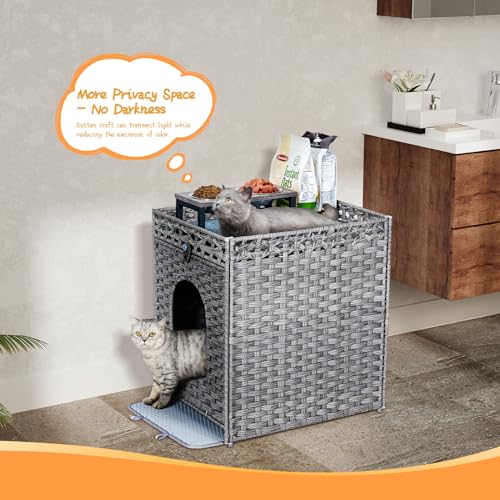 Snughome Cat Litter Box Enclosure Furniture Hidden with Cat Litter Mat, Hidden Cat Washroom Furniture with Door, Handwoven Rattan Cat Washroom Box, Indoor Pet House for Living Room, Bedroom(Grey) - color: Grey