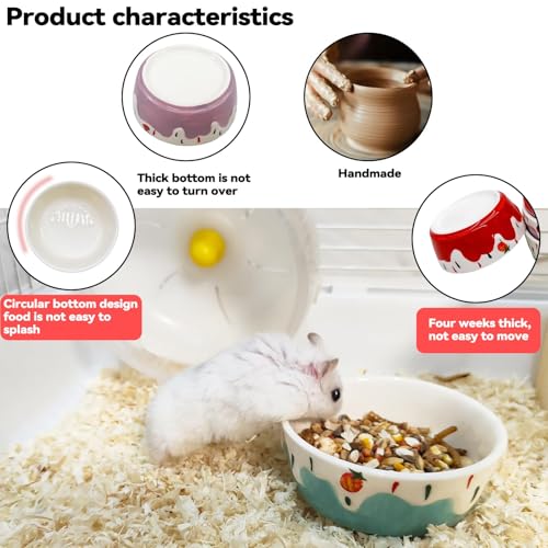 4 Pack Hamster Food Bowl Small Animals Ceramic Food Water Bowl Prevent Tipping Moving for Gerbil Chinchilla Hedgehog Rat - color: Pink + Red+Purple + Blue