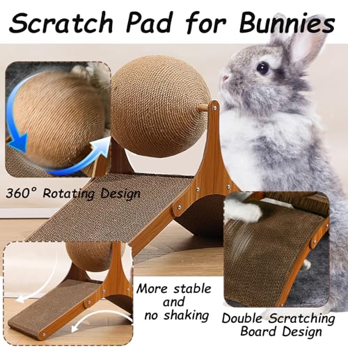 Rabbit Scratching Toys, Sisal Bunny Scratcher Ball and Scratch Cardboard Pad, Pet Enrichment Interactive Toy for Indoor Bunnies Ferrets Chinchillas Small Animals Boredom Breaker