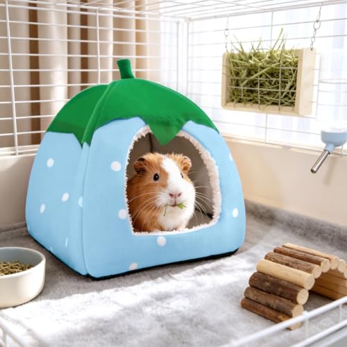 Guinea Pig Hideout, 2 Pack Dwarf Rabbit House Bed | Cozy Hide-Out for Hedgehog Chinchilla Ferret & Other Small Animals, Cage Accessories - color: Red & Blue