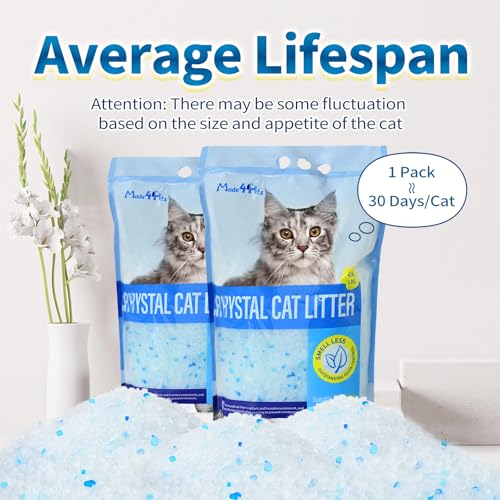 Made4Pets Cat Litter Crystals,Non Clumping Litter 8.6 lbs(2 x 4.3 lb Packs) | Odor Control Kitty Litter Non Clumping No scooping Low Dust, Low Tracking, Lightweight, Dehydrates Waste - size: 2 Pack