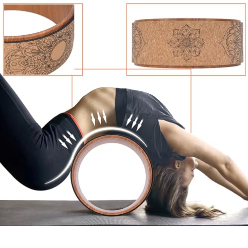 High Density PU Rubber Yoga Wheel for Stretching and Flexibility to Help Back Aches and Tension, Tear, Flexible Roller Designed, Extend Premium Back Roller - color: Wood grain inner ring
