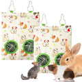 JarThenaAMCS 2 Pcs Guinea Pig Hay Feeder Bag with 2 Holes Hanging Hay Feeding Bag Beige Flower Floral Storage Dispenser for Chinchilla Hamster Bunny Small Animal Pet, 11.5 x 9 Inch