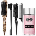 Slick Back Hair Brush Set Teasing Bristle Brush, Hair Wax Stick, Edge Brushes, Rat Tail Comb, Teasing Comb, Wooden Slickback Hairbrush Accessories, Smoothing Combs for Women & Kids(Leopard)