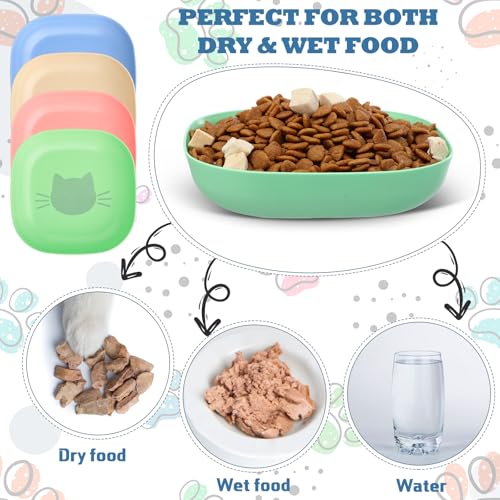 Tioncy 24 Pcs Fatigue Relief Cat Bowl 5.7 Inch Shallow Cat Food Dish Wide and Small Pet Wet Feeding Bowl for Kitten Short Legged Kitten Ferrets Feral Small Animals (Blue, Green, Pink, Beige,Cute) - color: Blue, Green, Pink, Beige, style: Cute