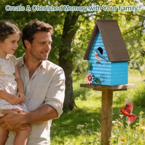 Blue Bird Houses for Outside,Wooden Hanging BirdHouses for Yard | Country Style Bluebird Houses for Outdoors,Hummingbird Nest Box for Small Bird Bluebird Wren - color: Light Blue