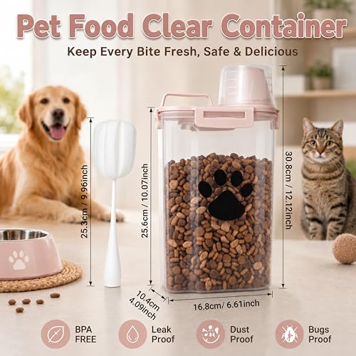 Dog Storage Container with Cleaning Brush and Measuring Cup | Airtight Portable Pet Food Containers with Upgraded Large Spout and Cup for Dogs,Cats,Birds,Small Animals(White) - color: 3QT-White