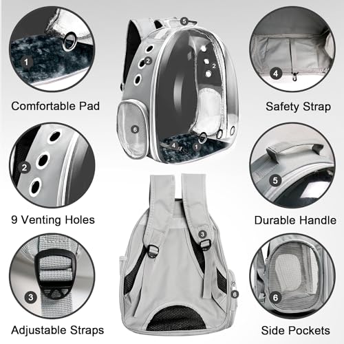 Cat Backpack Carrier, Pet Cat Carrier with Ventilated Design for Carrying Puppy Cats, Pet Carrier Backpack for Traveling/Hiking/Camping/Outdoors Airline Approved Travel Carrier(Grey) - color: Grey