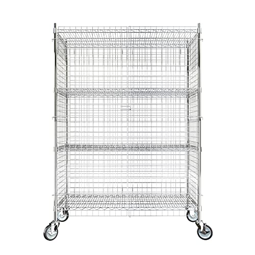 Commercial Grade NSF Listed Metal Wire Mesh Storage Chrome Mobile Security Cage Kit, 24" x 48" x 70", Perfect for Warehouse, Grocery Store, Restaurant, Dishroom - color: Chrome, size: 24" x 48" x 69"
