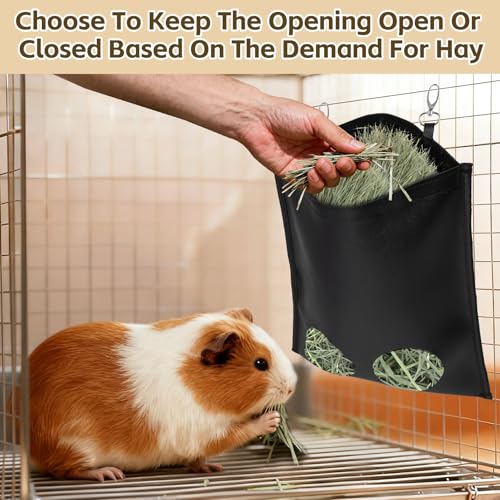 2Pcs Hanging Hay Feeder Bag for Guinea Pigs, Capacity of 0.35 Pounds of Hay, 11.8 x 9.8 Inch Bilayer Harmless Artificial Leather, 2-Hole Washable Hay Feeding Pouch for Small Rabbit, Chinchillas