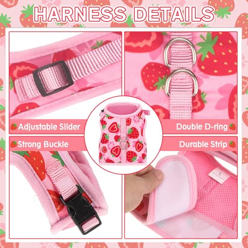 PUPTECK Soft Mesh Cat Vest Harness and Leash Set Puppy Padded Pet Harnesses Escape Proof for Cats Small Dogs Rabbits Bunny - color: Light Pink(Strawberry), size: S(NECK 6", CHEST 8.5", 2-4 lbs)