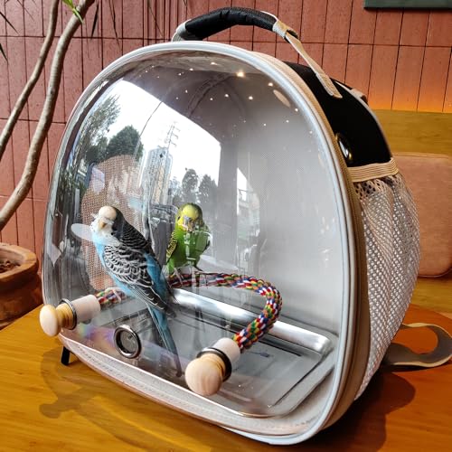 Small Bird Travel Backpack Carrier Cage, Backpack to Transport Backpack Carrier with Metal Tray Stand Perch for Parakeet Cockatiel Budgies Vet Carry Bag - color: Blue