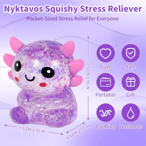 Purple Sitting Axolotl Squeeze Toy, Slow Rising Squishy Toy | Cute Glitter Squeeze Anxiety Pressure Ball, Portable Calming Fidget Toy for ADHD Autism, Gift Box Packed - color: Single Purple Sitting Axolotl