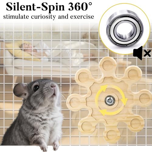 Rotating Chinchilla Chew Toys for Teeth, Kiln-Dried Wood Enrichment | Interactive Hanging Exercise Chinchilla Toy for Cage, Spinner Wheel Accessories for Playtime, Satisfies Chewing Instinct - color: 1pc, size: Large