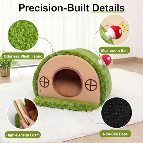 Cat House for Indoor Cats - Tree Hole Cat Bed Cave Hideaway | Enclosed Calming Shelter for Small Medium Pets, Removable & Washable Cushioned Pillow, Cute Kitten Bed with Anti-Slip Base