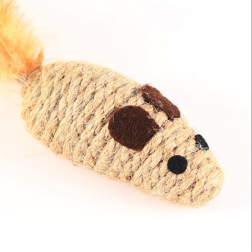 3 Pack Cat Mouse Toys with Feather Tail Rattling Noise Sound Natural Sisal Cat Toys Teeth Cleaning Dental Chew Toys Interactive Cat Mice Toy Mice Cat Toys for Indoor Cats Kittens Puppies