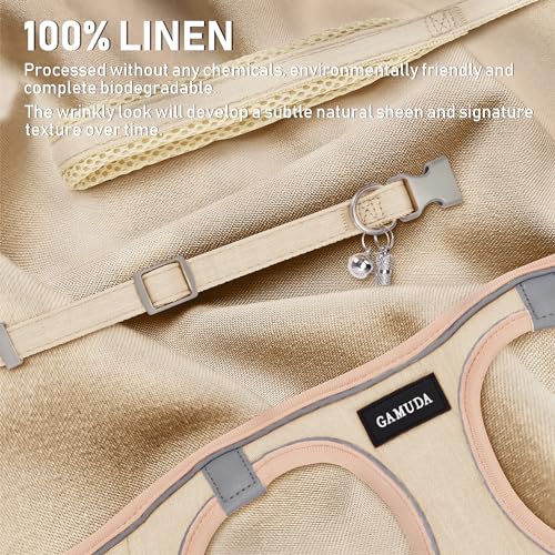 GAMUDA Small Pet Harness Collar and Leash Set, Step in No Chock No Pull Linen Fabric Soft Mesh Dog Vest Harnesses Reflective for Dogs Puppy Cats Kitten Rabbit (Khaki, XXS) - color: Khaki, size: XXS