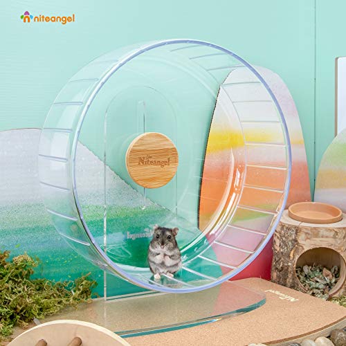 Niteangel Super-Silent Hamster Exercise Wheels: Quiet 11 inch Running Wheel | Can 11.6-15.4" Adjustable Height - No Bend Back Spinner Running for Dwarf Syrian Hamster Gerbils Mice Or Other Small Animal - color: Transparent, size: Large