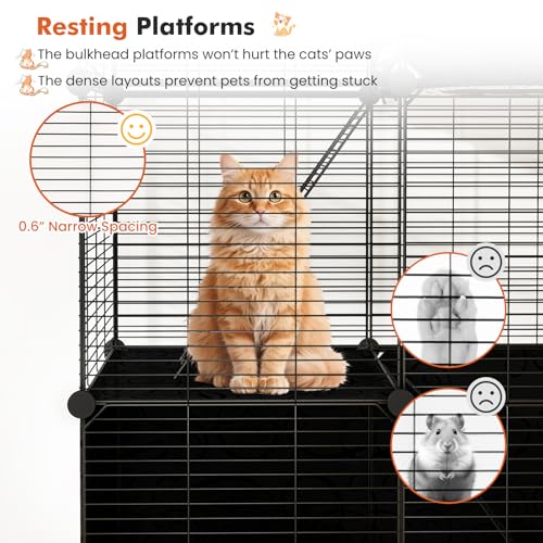 PETSITE Cat Cages Indoor, 3-Tier DIY Cat Enclosure with 2 Ladders, Detachable Metal Wire Kennel Catio with 3 Lockable Doors, Ideal for 1-3 Cats or Other Small Animals, 29 x 18.5 x 43 in
