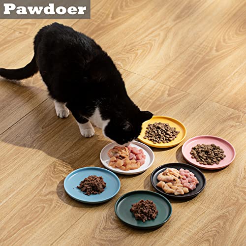 Ceramic Shallow Cat Dish 6 inch, Whisker Fatigue Free Cat Food Bowls, Wide and Small Pet Plate for Kitten and Kitty, Short Legged Munchkin Cat - color: 2 Pack - Black & White