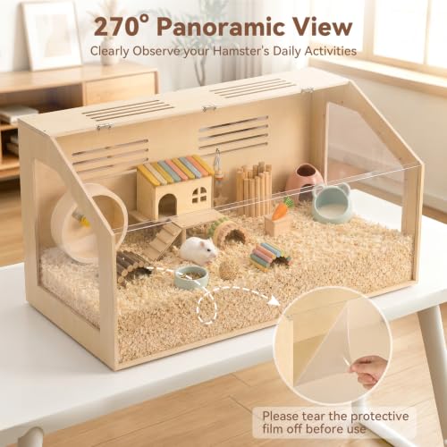 Hamster Cage, 32x16x16inch Hamster Tank with Acrylic Viewing Panels, Openable Top & Water-Resistant Base for Fancy Rat, Gerbil, Medium - size: 32.0"L x 16.0"W x 16.0"H
