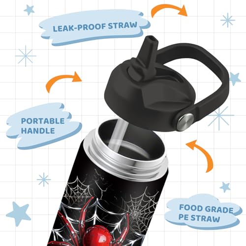 Spider Gifts for Boy, 12 oz Water Bottle with Straw Lid, Stainless Steel Vacuum Insulated Bottle, Leakproof, Spiders Webs Cup Gifts for Birthday Holiday - color: Spider