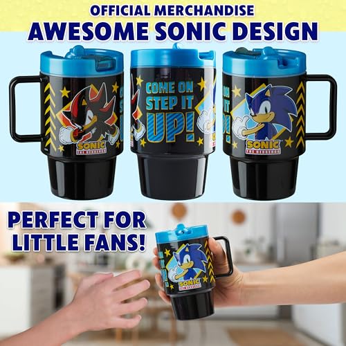 Get Trend Sonic the Hedgehog Kids Water Bottle with Straw 16.9 oz BPA Free Plastic Cup with Lid Handle Reusable Drinking Tumbler for School Gifts for Kids (Black Sonic) - color: Black Sonic