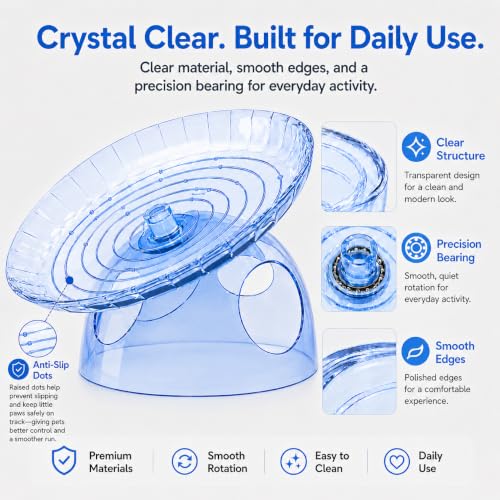 Silent Hamster Wheel with Hideout, 7.09 in Saucer Wheel for Dwarf Hamsters | 2-in-1 flying saucer wheel with hideout, quiet spin, wide track, clear body, stable base, easy-clean surface - color: Blue
