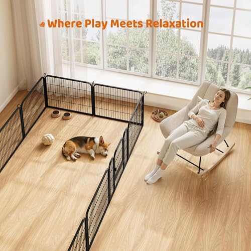 Yaheetech 24" H 6-Panel Extra Wide Dog Playpen w/Door for Indoor Outdoor | Heavy Duty Metal Frame, Secure Latch Gate, Tool-Free Assembly, Portable For Yard RV Camping, Ideal For Small & Medium Pets - size: 24"