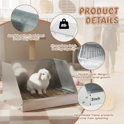 Maxcheck 1 Pack Rabbit Litter Box Bunny Potty Box Galvanized Steel Small Animal Litter-Box Galvanized Steel Corner Toilet with Grate Easy to Clean for Rabbit and Hens Nesting-Box (12.5×10×8inch)
