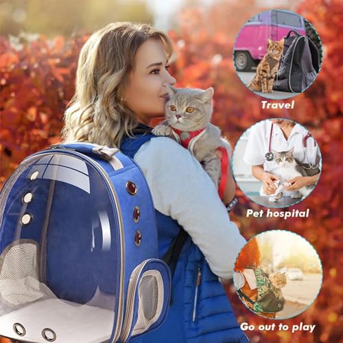 Cat Backpack Carrier, Pet Cat Carrier with Ventilated Design for Carrying Puppy Cats, Pet Carrier Backpack for Traveling/Hiking/Camping/Outdoors Airline Approved Travel Carrier (Blue) - color: Blue