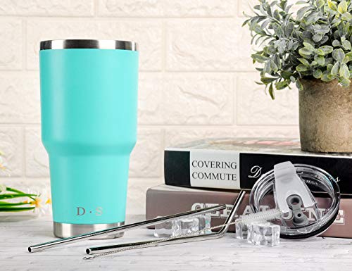 D·S 30oz Mint Tumbler Double Wall Vacuum Insulated Travel Coffee Mug | Double Wall Vacuum Suit Cold and Hot Drink Fits in standard car cup holders With Splash-Proof Lid - color: Mint