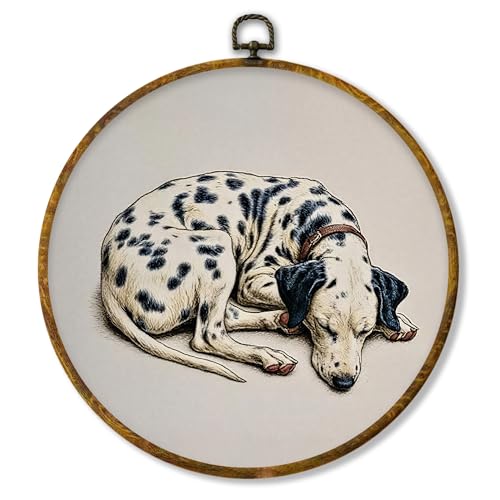 shiviody Vintage Dalmatian Sleeping Canvas Wall Art Decor, Dalmatian Gifts for Women, Rustic Neutral Farmhouse Dog Round Hanging Frame Prints Decorations for Home Bedroom Living Room 10"x10" - color: Animals-39
