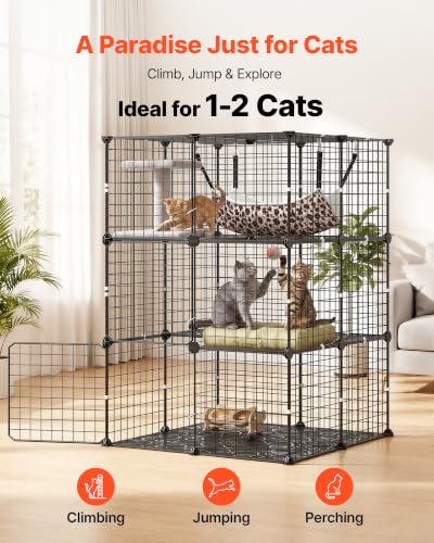 VEVOR Cat Cage 3-Tier 27.99"x27.99"x40.98" DIY Cat Playpen with Hammock, Indoor Enclosure Detachable Metal Wire Kennel Crate, Large Exercise Place Ideal for 1-2 Cats, Kittens and Small Animals, Black - size: 28.0"L x 28.0"W x 41.0"H