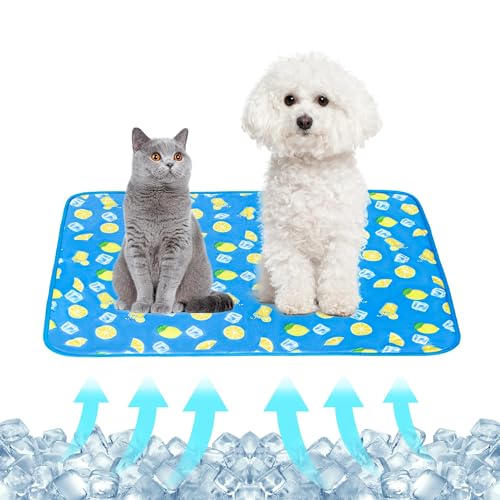Summer Pet Cooling Mat - Cat Dog Cushion Pad Sleeping Cool Lemon Comfortable Soft for Pets Kids and Adults (Dark Blue Lemon, S) - color: Dark Blue Lemon, size: S: 15.5'' x 19.5''