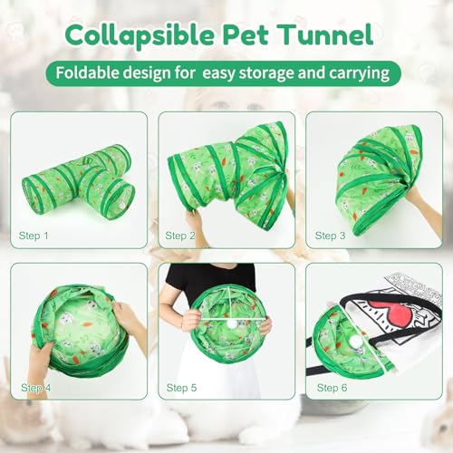 BWOGUE Bunny Tunnels & Tubes Collapsible 3 Way Bunny Hideout Small Animal Activity Tunnel Toys for Dwarf Rabbits Guinea Pigs Kitty - color: Green