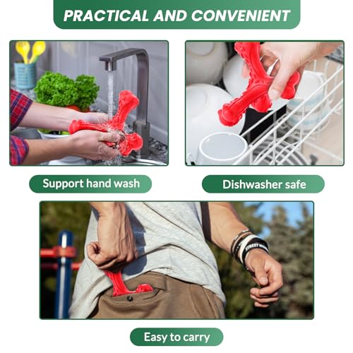 Dog Chew Toys for Aggressive Chewers Large Breed,Indestructible Bones Toy，Durable Cleaning Toothbrush Natural Rubber Dog Toys… (Red) - color: Red