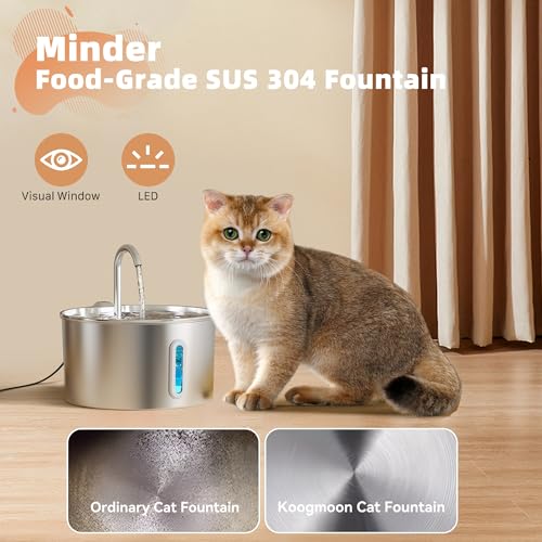 Cat Water Fountain Stainless Steel: 2.2 L Cat Fountain for Drinking - Automatic Pet Water Fountain for Cats Inside - Metal Cat Dog Water Dispenser Bowl with Faucet Water Level Window Ultra Quiet Pump | Automatic Metal Pet Water Fountain for Cats Inside, C