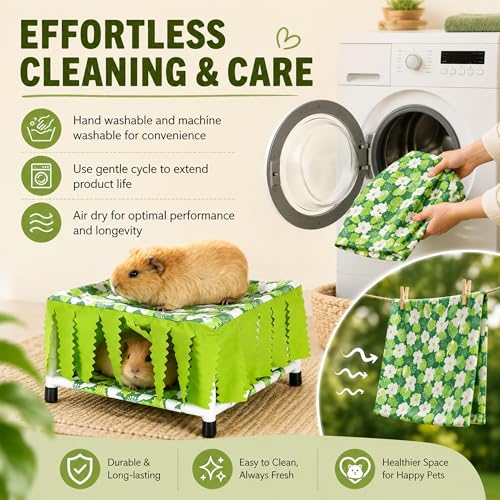 Guinea Pig Hideout with Fringe Curtain, Guinea Pig Bed | Small Animal Tent Hideaway, Stable Shelter Hut for Guinea Pig, Rabbit, Ferret, Chinchilla, Rat and Squirrel - color: Green