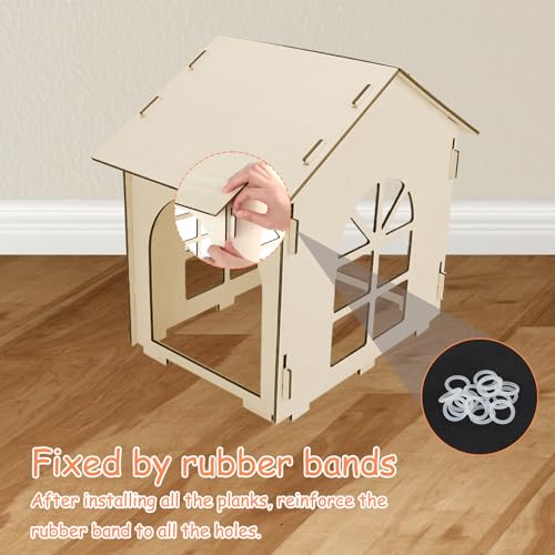 YUEPET 4-Piece Rabbit Castle with Stairs, Wooden Bunny Castle, Rabbit House | 4-Piece Castle Set with Stairs, Detachable Panels, 47.2 x 11.8 x 24.6 in, Ventilation Cutouts, Tool-Free Assembly - size: Rabbit Castle*4+Ramp*1
