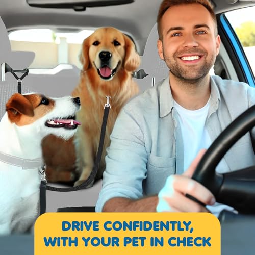 SunGrow Dog Seatbelt & Leash, Universal Vehicle Seatbelt Harness for Car Headrest, Pet Travel Essential, Adjustable Lead, Black Nylon, 19”-31” & 14-19” x 17-30”, 2 Pcs. Per Pack - color: Black Adjustable Seatbelt & Leash