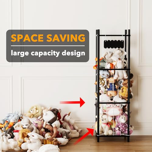 SpaceAid Stuffed Animal Storage Organizer, Wood Animals Zoo Toy Plushies Storage Holder, Large Capacity Plush Toy Cage for Playroom Organization, 15.8" Wide, Black - color: Black, size: 15.8"W x 15.8"D (Large)
